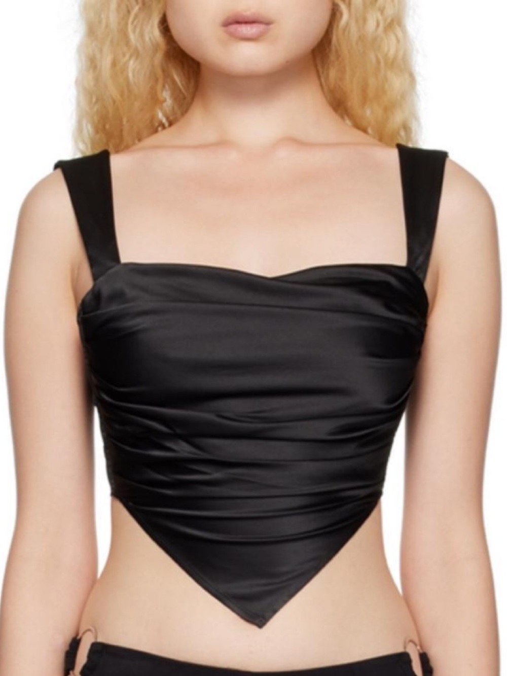Miaou Black Satin Ruched Handkerchief Crop Top